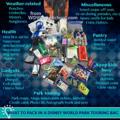 an advertisement for the disneyland world park tour with information about what to pack in it