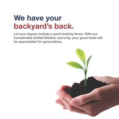 two hands holding a small plant with the words, we have your backyard's back