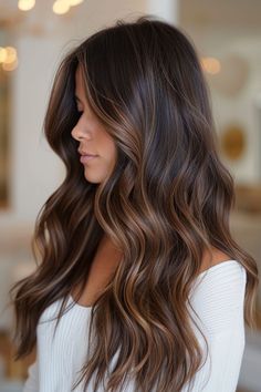 Demi Mormon Hair, Best Hair For Olive Skin Tone, Balayage Hair For Morena Skin, Brunette Hair With Dark Highlights, Balayage Brownie Batter, Balayage Hair Before And After, Brunnete Hair Highlight, Deminsional Brunette, Brown Hair Dark Highlights