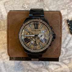 Michael Kors Watch Black And Gold Never Worn Fits Small But Extra Cuff Links Included Luxury Black Party Watches, Black Luxury Party Watches, Luxury Watches With Subdials For Parties, Luxury Party Watches With Subdials, Black Party Watches, Michael Kors Accessories, Cuff Links, Black Watch, Michael Kors Watch