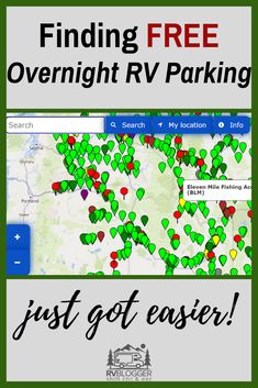 a map with the words finding free overnight rv parking just got easier