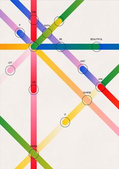 a colorful poster with circles and lines on it's sides, all in different colors