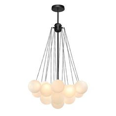 a chandelier with five lights hanging from it's center and six balls in the middle