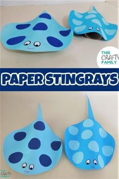 paper plates with blue and white polka dots on them, one is shaped like a fish