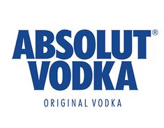 the logo for absolut vodka is shown in blue and white letters on a white background