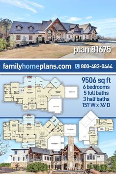 the floor plan for this luxury home is shown in two different colors and features three bathrooms,