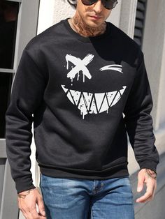 This men's sweatshirt is perfect for those who want to stay comfortable and stylish. With long sleeves and a fun emoji print Fun Emoji, Long Sleeve Sweatshirt, Shoulder Length, Long Sleeve Sweatshirts, Shoulder Sleeve, Drop Shoulder, Mens Sweatshirts, Black Fashion, Types Of Sleeves