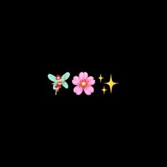 two small flowers and a fairy tinker on a black background