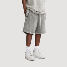 Casual Drawstring Shorts For Streetwear, Baggy Sporty Shorts For Streetwear, Gray Short Leg Leisure Bottoms, Sporty Baggy Shorts For Streetwear, Gray Leisure Shorts, Leisure Cotton Short Pants, Baggy Cotton Sporty Shorts, Cotton Leisure Shorts, Cotton Drawstring Shorts For Streetwear