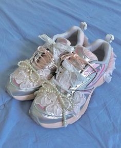 Coquette Sneakers Aesthetic, Decorate Sneakers, Coquette Sneakers, Y2k Street Style, Dope Jewelry Accessories, Diy Sneakers, Image Swag, Shoes Outfit Fashion, Shoe Inspo