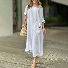 Cozy Loose Plain Color Pocket Design Maxi Dress Plain Color, Electronic Devices, White Maxi Dresses, Lcd Screen, Pocket Design, Sleeve Type, Mobile Phones, Ankle Length, Summer Dress