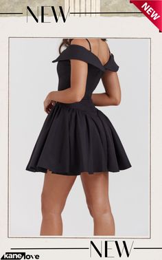 Sexy Casual Solid Backless Spaghetti Strap Short Sleeve Dress Short Flare Dress, Ultra Feminine Style, Black Off Shoulder, Crop Top Dress, Corset Mini Dress, Backless Mini Dress, Romantic Dress, Mini Cocktail Dress, Skater Dress