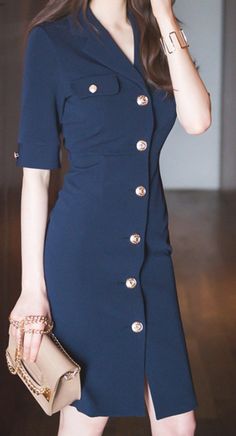 $49.90 Navy Blue Fitted Midi Dress With Short Sleeves. This midi dress with short sleeves is good for classy wear and formal events. It will show your feminity and elegance. It is good for elegant ladies and seductive women. Elegant Buttoned Bodycon Dress For Work, Elegant Bodycon Dress With Buttons For Work, Elegant Formal Mini Dress With Half Sleeves, Short Sleeve Mini Dress With Buttons For Evening, Elegant Half Sleeve Mini Dress For Formal Occasions, Formal Elegant Half Sleeve Mini Dress, Elegant Formal Half Sleeve Mini Dress, Navy Fitted Mini Dress For Formal Occasions, Formal Fitted Navy Mini Dress