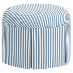 a blue and white striped ottoman