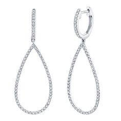 These women's earrings are made of 14Kt white gold and feature an open teardrop dangle design. The total diamond weight is .40 carats. A stylish choice for any outfit. Luxury Teardrop Hoop Earrings For Gift, Luxury Teardrop Jewelry With Polished Finish, Luxury Teardrop Nickel-free Earrings, Luxury Modern Teardrop Earrings For Women, Luxury Nickel-free Teardrop Earrings, Luxury Sterling Silver Teardrop Earrings, Luxury Teardrop Earrings With Prong Setting, Luxury Teardrop Hoop Earrings For Pierced Ears, Luxury Teardrop Halo Design Jewelry