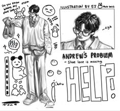 a drawing of a man in glasses and a suit with the words hello written on it