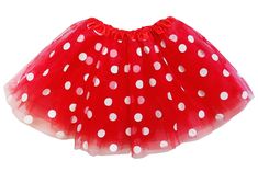 a red and white polka dot tutule skirt for toddler girls with large white dots on the bottom