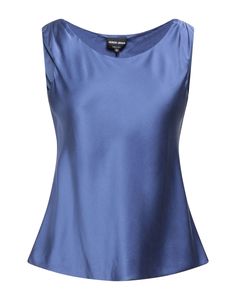 Sleeveless Satin Tops For Evening, Solid Color Sleeveless Top For Evening, Satin Sleeveless Evening Blouse, Satin Sleeveless Blouse For Evening, Evening Silk Tank Top, Elegant Blue Fitted Camisole, Sleeveless Silk Tops, Chic Sleeveless Satin Top, Elegant Sleeveless Satin Top