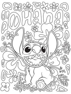 an adult coloring page with the words happy birthday and a cartoon mouse in front of it