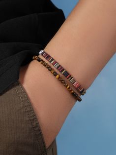 2pcs Men Stone Beaded Bracelet Multicolor Sexy   Polyester,Stone     Women Fashion Jewelry, size features are:Bust: ,Length: ,Sleeve Length: Bracelet Sets, Handmade Jewelry Diy, Tiger Eye Stone, Elastic Bracelet, Watches Women Fashion, Mens Accessories Fashion, Accessories Fashion, Jewelry Diy, Bracelet Set