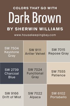 Colors That Go With Dark Brown SW 7520 Drift Of Mist, Dark Brown Bathroom, Sherwin Williams Creamy, Antler Velvet, Dark Brown Couch, Brown Paint Colors, Fantasy Brown, English Cottage Decor, Exterior House Paint Color Combinations