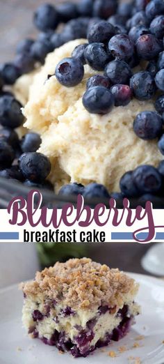 blueberry breakfast cake on a white plate