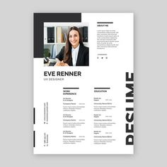 a professional resume template with an image on the front and back cover, in black and white