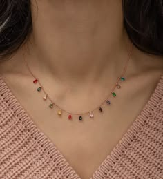 Metal: 925 Sterling Silver | Weight: 3.30 Gr | Figure Width: 0.50 Cm |  Figure Height: 0.50 Cm | Chain Length : 42 Cm | Stone Type: Zircon | Plating: Rose Gold Plated | Note: Avoid contact with substances such as Perfume, Alcohol, Cream, Bleach. Colourful Gemstone Necklace | 925 Sterling Silver | Gifts for Her | Silver Necklace | Gemstone Necklace | Silver Chain | Solitaire Necklace Teardrop Beaded Chain Necklaces, Dangling Beads Drop Necklace As A Gift, Simple Necklace Designs, Month January, Neck Pieces Jewelry, Casual Frocks, Gold Earrings Models, Fancy Jewelry Necklace, Pretty Jewelry Necklaces