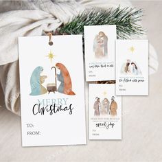 three christmas cards with the words merry christmas written on them