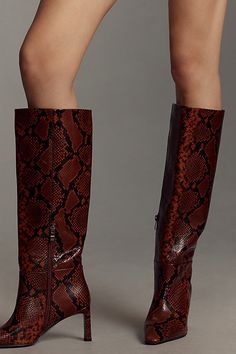 Leather upper Synthetic insole Rubber sole Side zip Imported | Tall Printed Snake Boots by Bibi Lou in Red, Women's, Size: 36, Leather/Rubber at Anthropologie Snake Boots, Snake Leather, Red Fits, 50 Fashion, Shoe Sale, Side Zip, Leather Boots, Rubber Sole, Clothing And Shoes