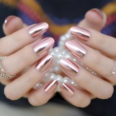 Rose Gold Nails Chrome Press On Nails Mirror Shiny Soft with glue | eBay Smooth Nails, Chrome Effect, Rose Gold Nails, Simple Look, Nail Powder, Metallic Nails, Pink Acrylic Nails, Glitter Nail, Nail Art Hacks