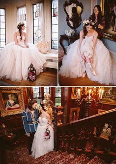 the bride and groom are posing for pictures on their wedding day