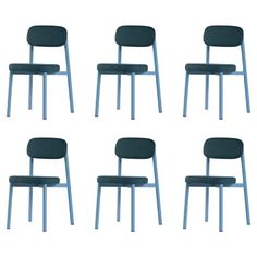 six chairs are arranged in the shape of four different shapes and sizes, each with a black seat