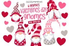 valentine's day gnomes with hearts in the background