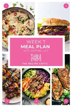 the week 7 meal plan with shopping list, including meat and salads on it