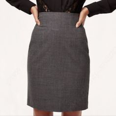 Babaton Walt Pencil Skirt In Charcoal Size 4 Features A High-Waist Silhouette And Minimalist Design That Follows Your Curves. It's Cut From An Italian Wool With Just The Right Amount Of Stretch Hidden Side Zip Closure Elastic At Back Waist Dry Clean Approximate Measurements Waist 13.5" Unstretched, Stretch Panel Provides 1 To 2 Inches Of Comfortable Stretch Hips 17" Length 32" Fitted Short Skirt For Work, Business Casual Skirt For Office, Business Casual Office Lady Skirt, Classic Fitted Workwear Skort, Classic Fitted Skort For Workwear, Classic Mini Skirt For Workwear, Office Lady Business Casual Lined Skirt Bottoms, High Waist Lined Skirt For Work, Business Casual Lined Skirt Bottoms