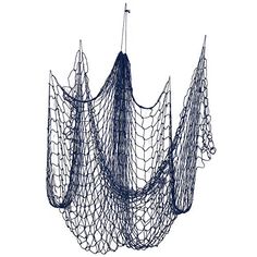 an artistic sculpture made out of wire and netting on a white background, with one hanging from the ceiling