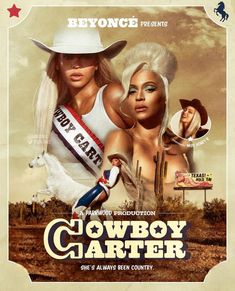 the poster for cowboy charter shows two women in hats and one is wearing a white top