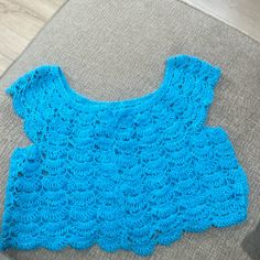 Turquoise Color Shell Pattern Open Front Sleeves Blue Crochet Top For Spring, Casual Blue Crochet Tops, Blue Fitted Long Sleeve Crochet Top, Blue Cotton Crochet Lace Top, Casual Blue Crochet Lace Top, Plaid Vest, Leather Company, Shell Pattern, Silver Jeans