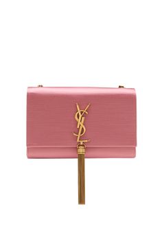 "Find SAINT LAURENT Kate Small Tassel Ysl Crossbody Bag In Satin on Editorialist. Saint Laurent \"Kate\" shoulder bag in satin-effect cotton Features YSL logo lettering with tassel accent Sliding chain shoulder strap Flap top with snap closure Bronze hardware. Interior, one slip pocket Approx. 5.1\"H x 8.3\"W x 2.4\"D Made in Italy" Ysl Shoulder Bag, Ysl Crossbody Bag, Coral Rose, Ysl Logo, Bronze Hardware, Chain Shoulder Bag, Small Bags, Ysl Bag, Snap Closure