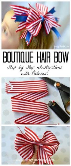 Boutique Hair Bow - Step by Step Insctructions Big Hair Bows, Homemade Hair Products, Hair Ribbons