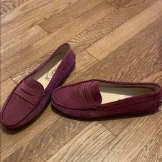 Never Worn. Super Nice Suede Loafers. Great For Business Casual. Maroon Color Suede Loafers Women, Leopard Print Ballet Flats, Black Leather Ballet Flats, Tods Shoes, Leather Boat Shoes, Suede Ballet Flats, Patent Leather Loafers, Driving Loafers, Purple Suede