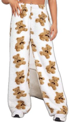 Casual Winter Bottoms For Pajama Party, Casual Beige Bottoms For Pajama Party, Women Pants, Bear Print, All Fashion, Leg Pants, Wide Leg Pants, Latest Trends, Wide Leg