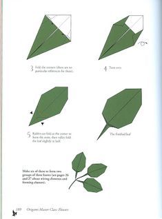 an open book with instructions to make origami leaves