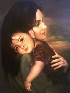 a painting of a woman holding a child