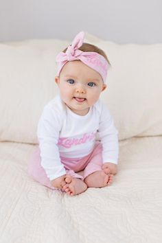 Personalized  pink baby girl outfit with embroidery on headband and bodysuit. Monogrammed name custom Pink Fitted Sets For Baptism, Pink Matching Sets With Headband For Spring, Cute Pink Set With Matching Headband, Pink Long Sleeve Sets For Baptism, Pink Cotton Sets With Matching Headband, Pink Long Sleeve Baptism Sets, Pink Fitted Baptism Set, Fitted Pink Baptism Set, Fitted Pink Sets For First Birthday