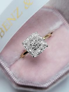 5.20 Carats Lab Grown Cushion Cut Two Tone Solitaire Hidden Halo Diamond Engagement Ring Solitary Engagement Ring, Cushion Cut Engagement Ring Gold, Rings 2022, 5 Carat Diamond Ring, Cushion Cut Solitaire, Cushion Halo Engagement Ring, Simple Rings, Ring Inspo, Cushion Cut Engagement