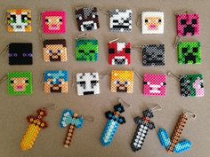 the pixel keychains are all made out of different types of beads