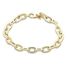 Dynamic oval-shaped hollow links of graduating size line the length of this breathtaking women's bracelet. 14K Yellow Gold The 7.5-inch chain secures with a lobster clasp. From the Italia D'Oro Collection Exclusively available from Jared® the Galleria of Jewelry. Elegant Yellow Gold Bracelet With Rolo Chain, Elegant Gold Bracelet With Oval Link And Polished Finish, Elegant Gold Rolo Chain Bracelet, Elegant Gold Bracelet With Cable Chain In Oval Shape, Elegant Oval Gold Cable Chain Bracelet, Elegant Oval Gold Bracelet With Cable Chain, Elegant Oval Bracelet With Rolo Chain, Elegant 14k Gold Oval Chain Bracelet, Elegant Oval Rolo Chain Bracelet