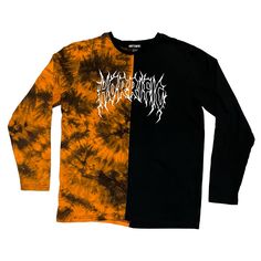 These Are New W/O Tags No Longer In Print * Size: Small * Listed In Men's/Unisex Sizes * Brand: Hot Topic * Color(S): Black | Orange * Split Tie Dye * Materials: 100% Cotton * Imported * Nwot - See Multiple Items You Like? We Can Do Bundle Shipping! Please Note That Clothing Items May Fit Differently Due To Brand, Fit, Use Or Prior Customization. We Strongly Urge You To Check The Measurements Above To Guarantee Proper Fitting. Our Items Come From Many Places, All Items Purchased Online Should Be Bleached Black T-shirt For Streetwear, Acid Wash T-shirt For Fall Streetwear, Tie Dye Long Sleeve Streetwear Top, Tie-dye Long Sleeve Streetwear Tops, Tie Dye Letter Print Tops For Streetwear, Tie-dye Tops For Streetwear In Fall, Tie-dye Tops For Fall Streetwear, Tie Dye Tops For Fall Streetwear, Alternative Long Sleeve T-shirt For Summer